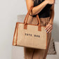Clare Embroidered Tote | 100% Jute Exterior & Canvas Accents | 10.5 x 5.25 x 14.5 in