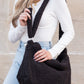Boucle Sherpa Plush Polyester Messenger Bag with Magnetic Clasp & Self-Tie Adjustable Strap | Beige, Ivory, Black