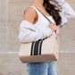 Canvas PU Leather Cotton Lined Stripe Gold Grommet Convertible Tote Bag