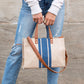 Canvas PU Leather Cotton Lined Stripe Gold Grommet Convertible Tote Bag