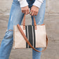 Canvas PU Leather Cotton Lined Stripe Gold Grommet Convertible Tote Bag