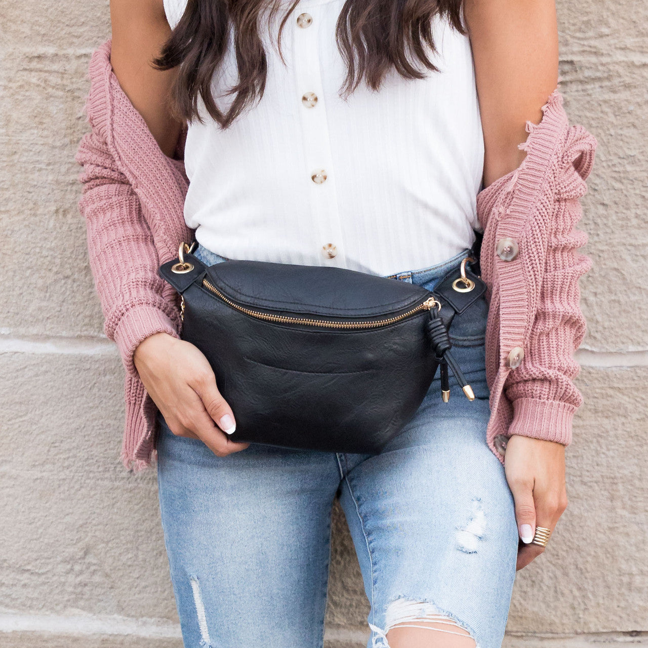 Luxe Vegan Leather Convertible Adjustable Chain Strap Sling Belt Bag | 11" x 7.5"