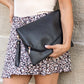 Soft Vegan PU Leather 100% Polyester Lined Fold-Over Envelope Clutch with D-Ring & Wristlet | 12.75" x 9.25"