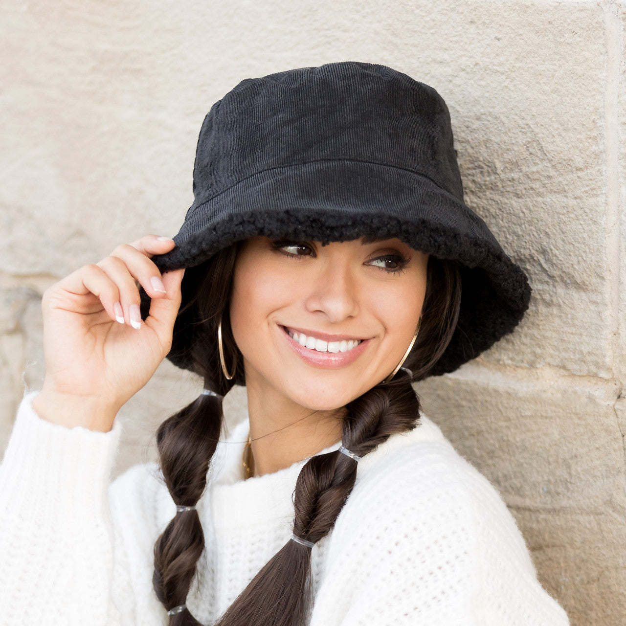 100% Soft Polyester Reversible Boucle Sherpa & Corduroy Bucket Hat | One Size
