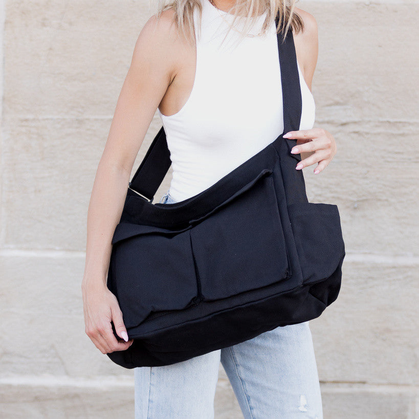 Nova 100% Cotton Canvas Oversized Zip Top Multi-Pocket Messenger Bag