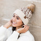 C.C® 100% Soft Acrylic Natural Leopard Faux Fur Pom Beanie | One Size