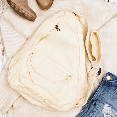 100% Cotton Canvas Oversized Adjustable Strap Multi-Pocket Sling Bag | 13" x 4.5" x 16"