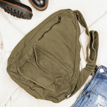 100% Cotton Canvas Oversized Adjustable Strap Multi-Pocket Sling Bag | 13" x 4.5" x 16"