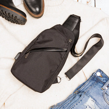 Canvas Nylon Lined Convertible Cross Zip Sling Bag with Earphone Slot