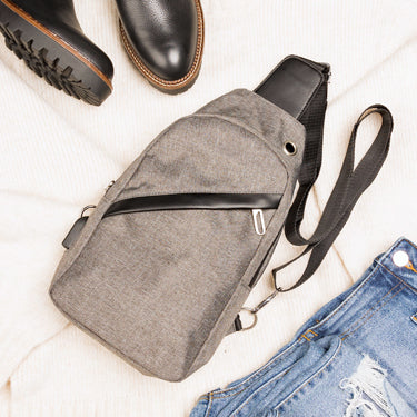 Canvas Nylon Lined Convertible Cross Zip Sling Bag with Earphone Slot