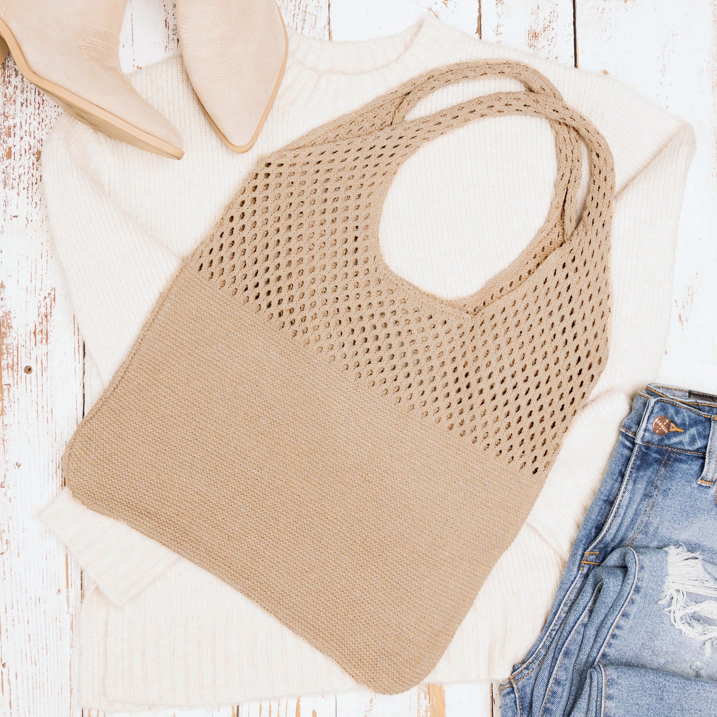100% Polyester Soft Knit Woven Open Top Slouchy Hobo Shoulder Bag | 20" H x 14.5" W