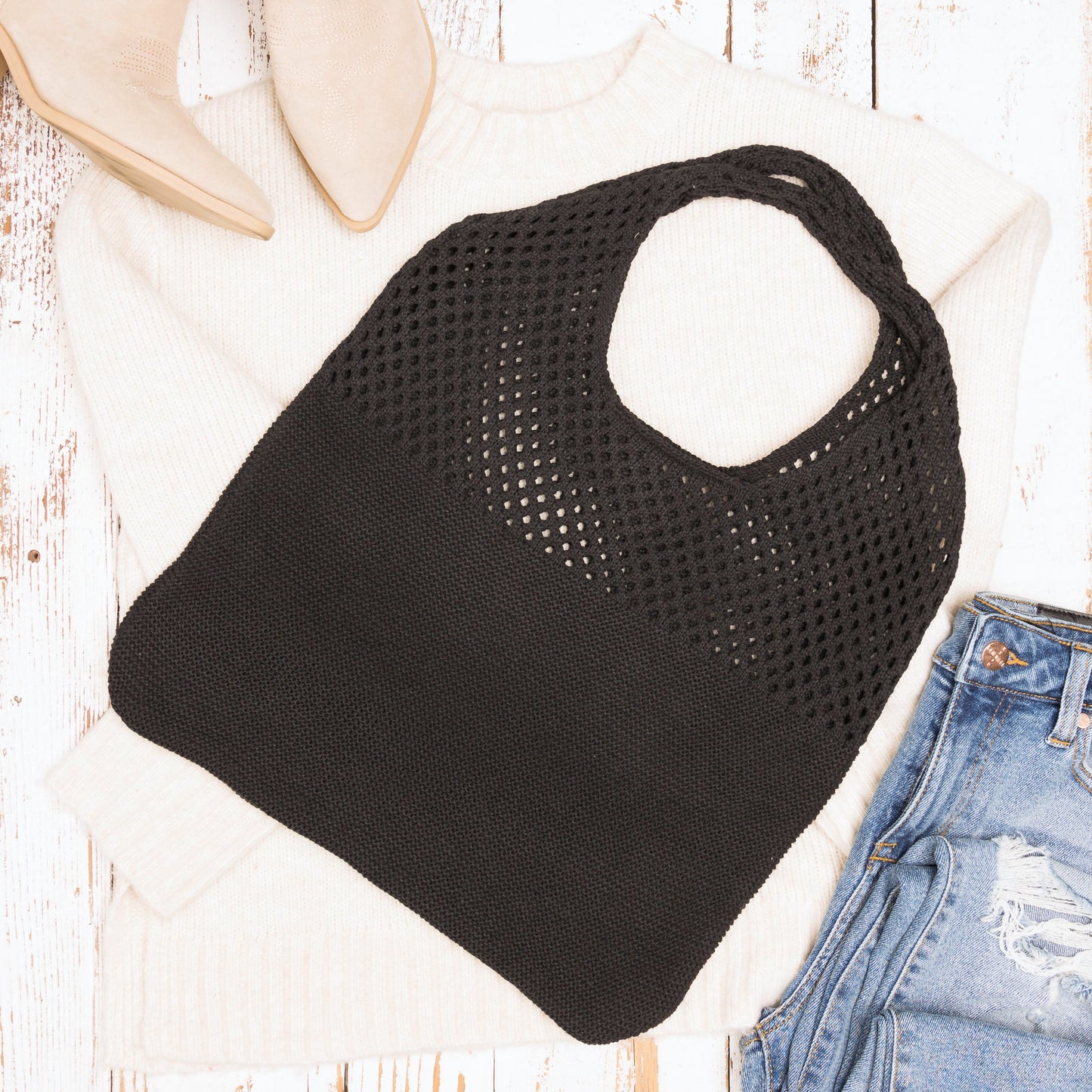 100% Polyester Soft Knit Woven Open Top Slouchy Hobo Shoulder Bag | 20" H x 14.5" W