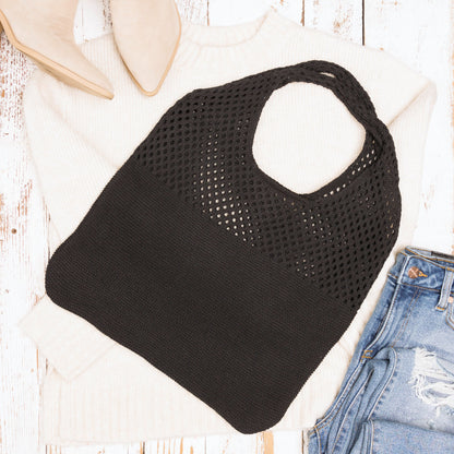 100% Polyester Soft Knit Woven Open Top Slouchy Hobo Shoulder Bag | 20" H x 14.5" W