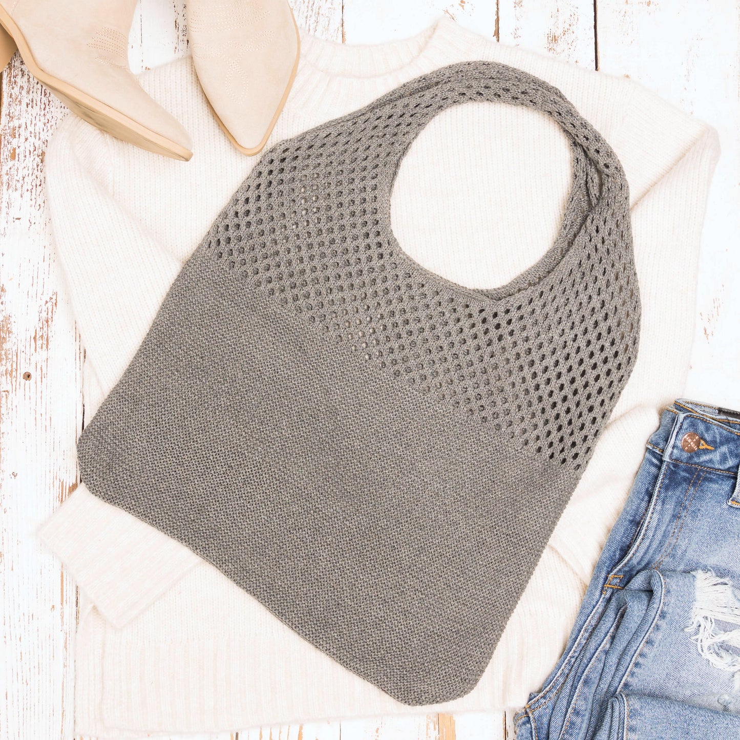 100% Polyester Soft Knit Woven Open Top Slouchy Hobo Shoulder Bag | 20" H x 14.5" W