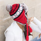 100% Soft Acrylic Fair Isle Faux Fur Pom Fleece Lined Trapper Hat | One Size