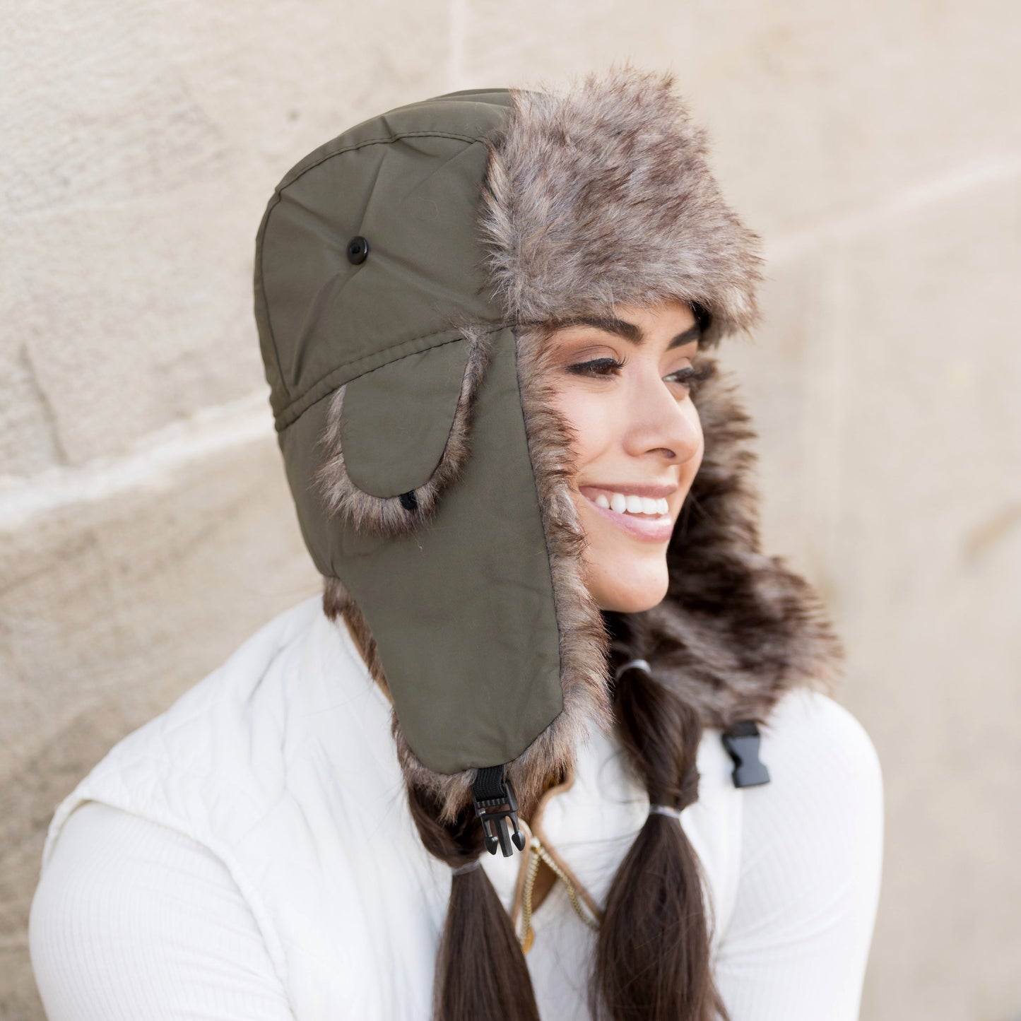 100% Polyester Easy Clean Nylon Exterior Faux Fur Quilted Lined Alpine Aviator Trapper Hat | One Size