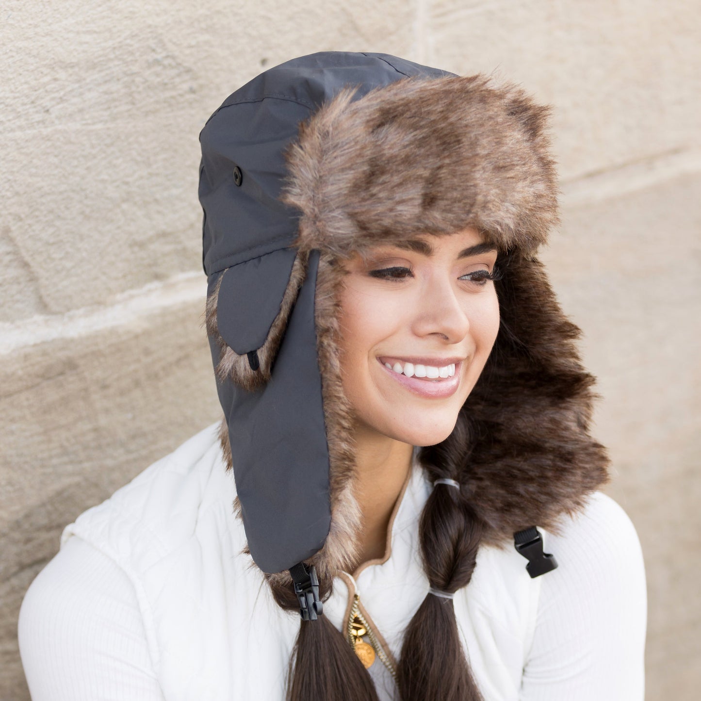 100% Polyester Easy Clean Nylon Exterior Faux Fur Quilted Lined Alpine Aviator Trapper Hat | One Size