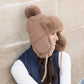 100% Soft Acrylic Ribbed Faux Fur Pom Lined Trapper Hat | One Size