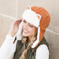 100% Polyester Faux Fur Lined Kitten Ear Vegan Leather Clip Strap Trapper Hat | One Size