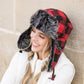 70% Polyester 30% Cotton Flannel Exterior Faux Fur Quilted Lined Buffalo Plaid Trapper Hat | One Size