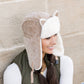 100% Polyester Faux Fur Lined Kitten Ear Vegan Leather Clip Strap Trapper Hat | One Size