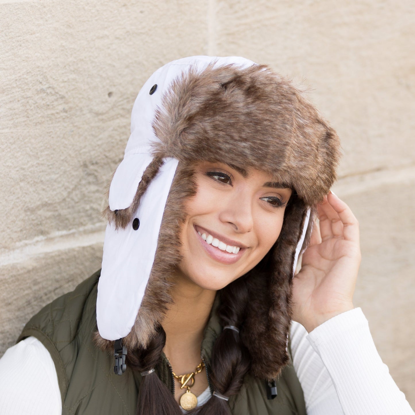 100% Polyester Easy Clean Nylon Exterior Faux Fur Quilted Lined Alpine Aviator Trapper Hat | One Size