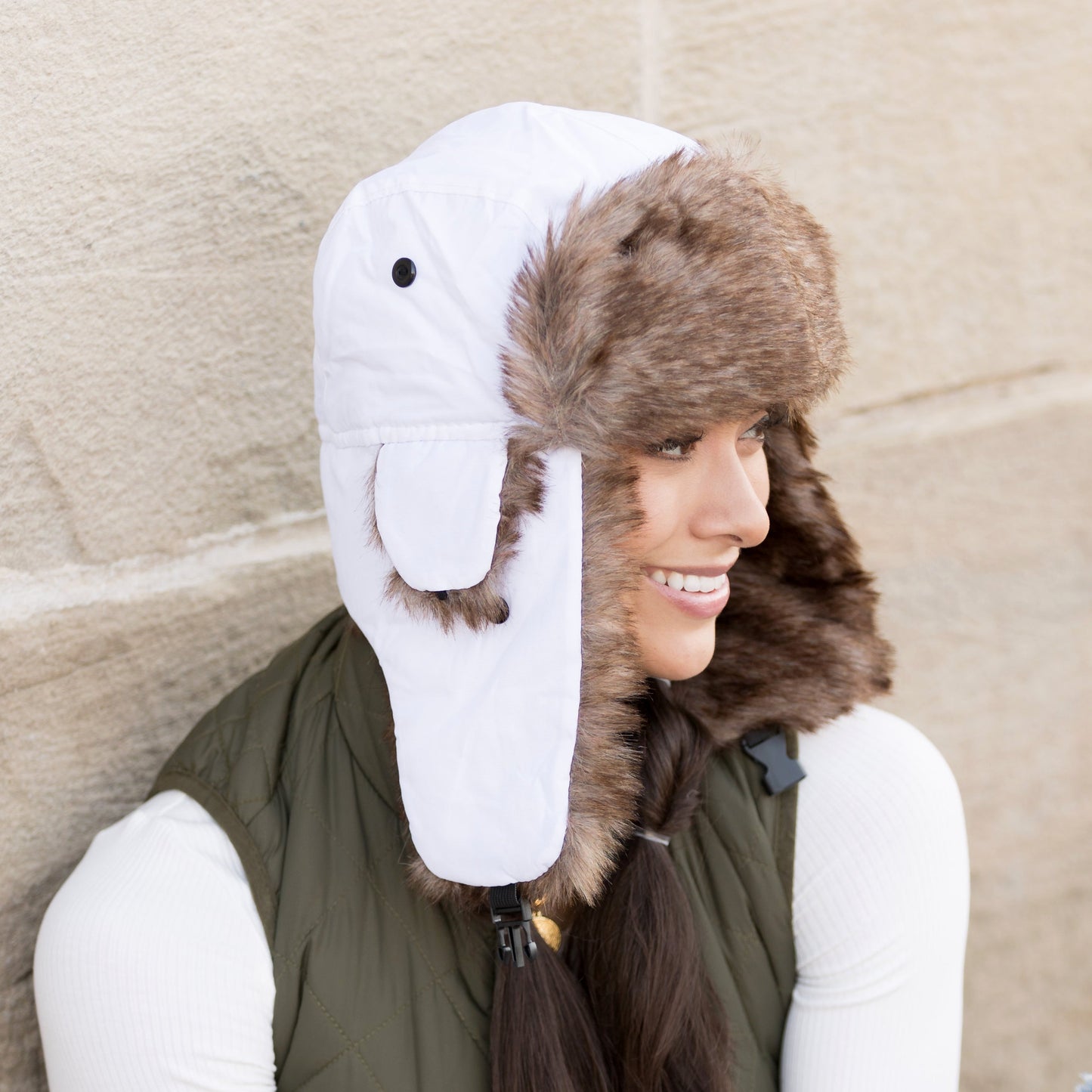 100% Polyester Easy Clean Nylon Exterior Faux Fur Quilted Lined Alpine Aviator Trapper Hat | One Size