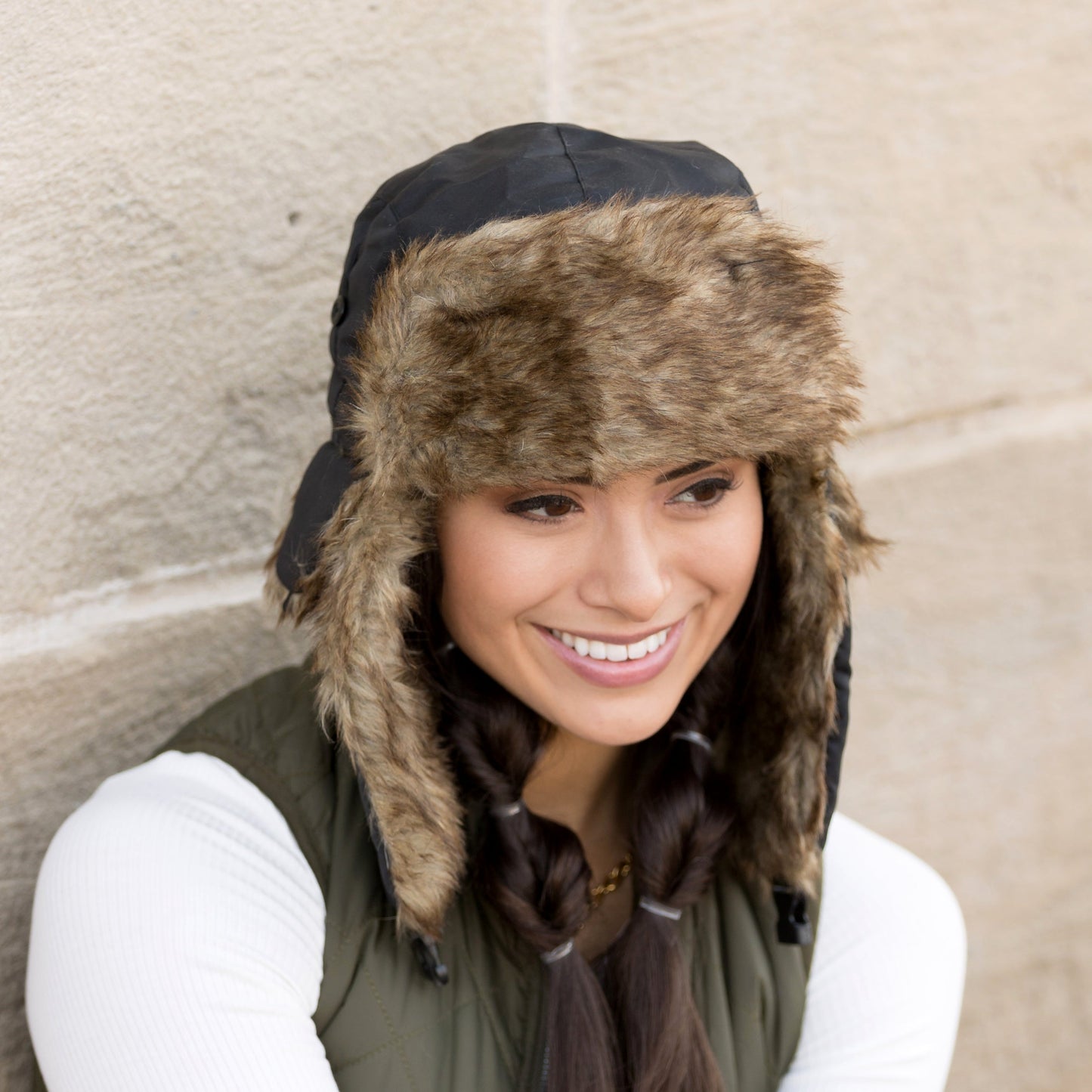 100% Polyester Easy Clean Nylon Exterior Faux Fur Quilted Lined Alpine Aviator Trapper Hat | One Size