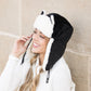 100% Polyester Faux Fur Lined Kitten Ear Vegan Leather Clip Strap Trapper Hat | One Size