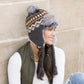 100% Soft Acrylic Fair Isle Faux Fur Pom Fleece Lined Trapper Hat | One Size