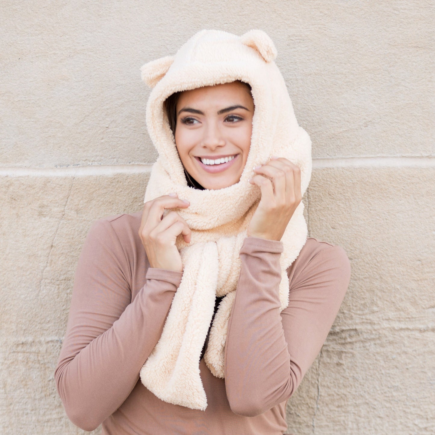 100% Soft Polyester Plush Teddy Bear Hooded Scarf | 89" Scarf | Fits Teen–Adult