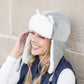 100% Polyester Faux Fur Lined Kitten Ear Vegan Leather Clip Strap Trapper Hat | One Size