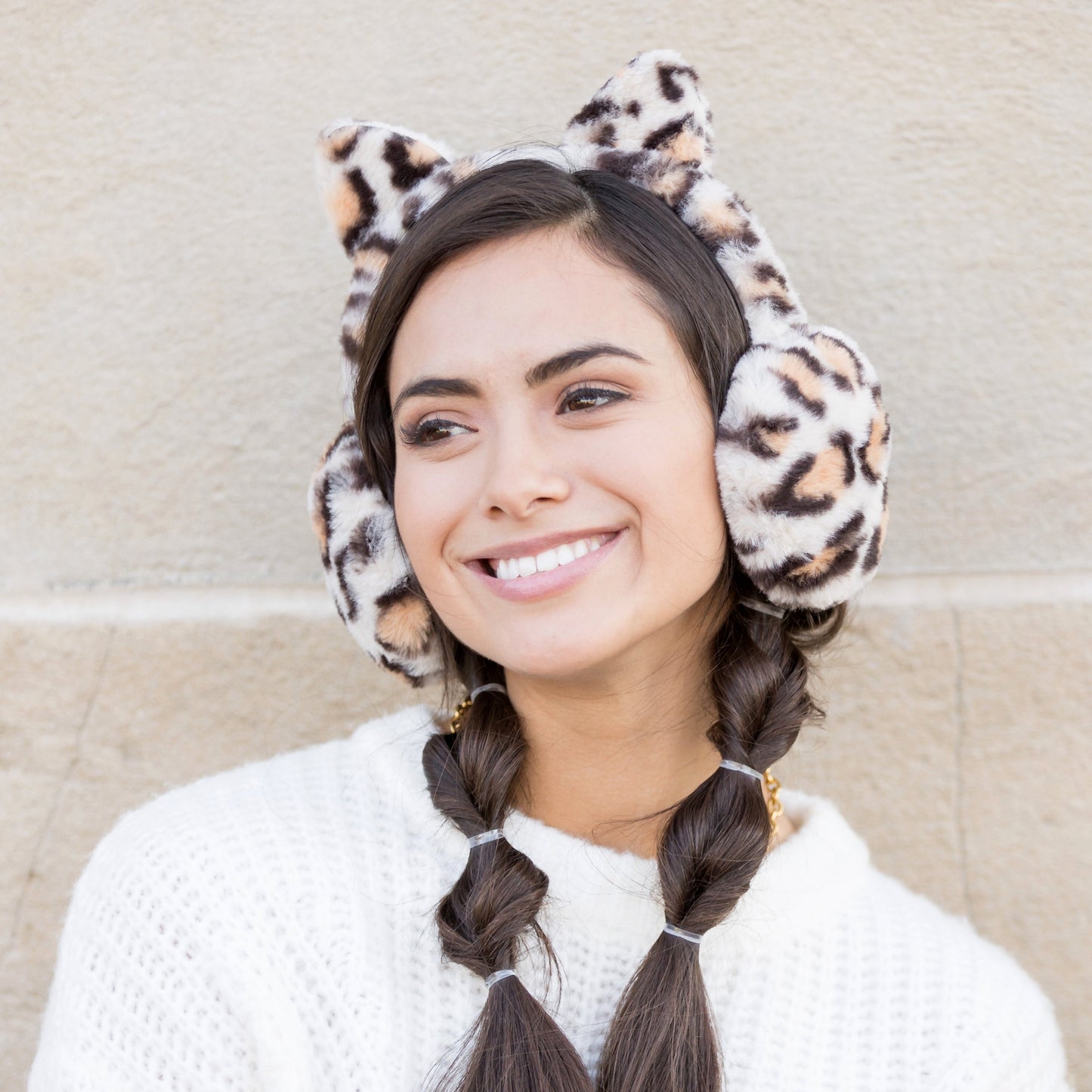 80% Polyester 20% Acrylic Leopard Print Fold-Up Ear Muffs | Fits Child 4+ to Adult