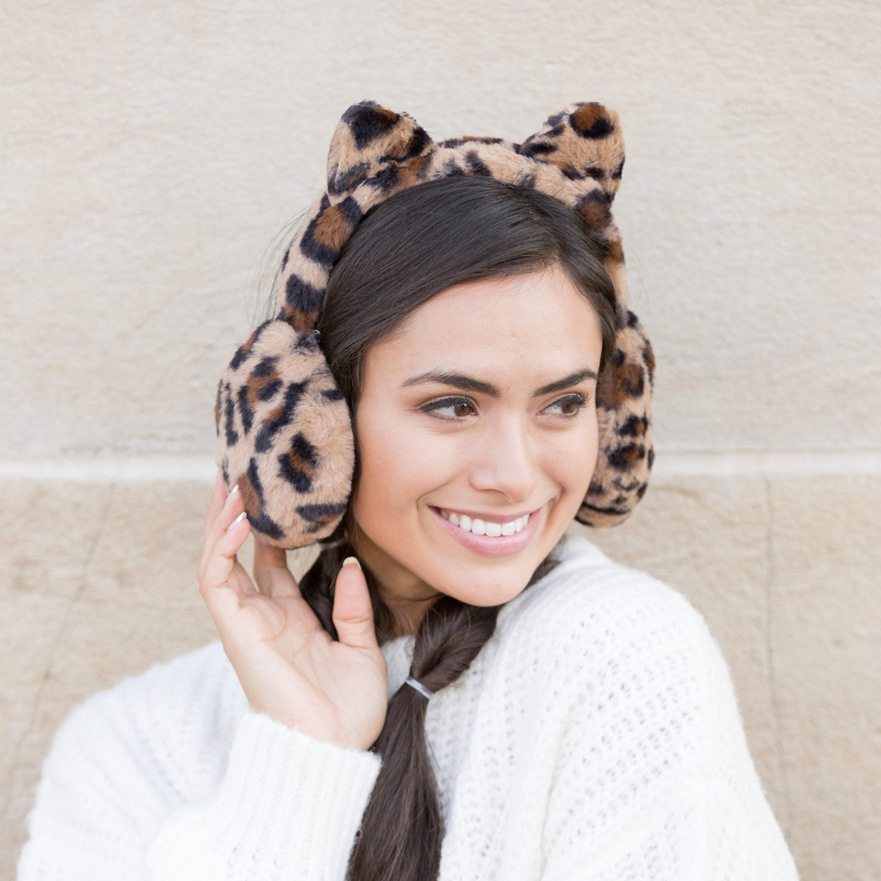 80% Polyester 20% Acrylic Leopard Print Fold-Up Ear Muffs | Fits Child 4+ to Adult