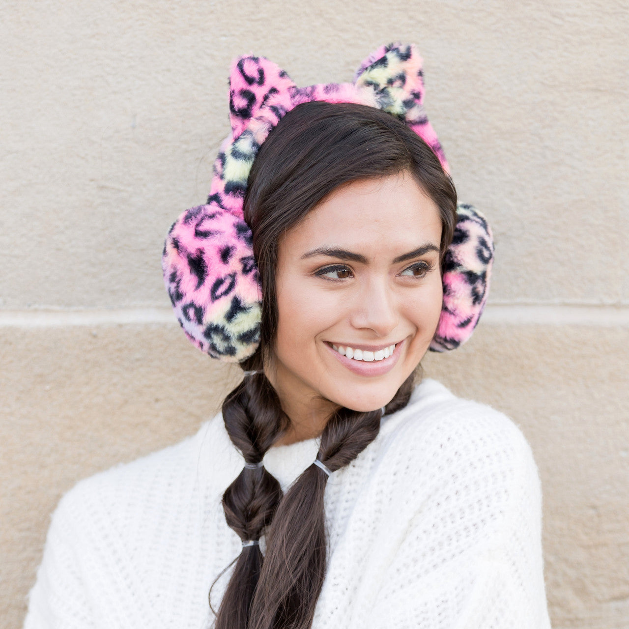 80% Polyester 20% Acrylic Leopard Print Fold-Up Ear Muffs | Fits Child 4+ to Adult