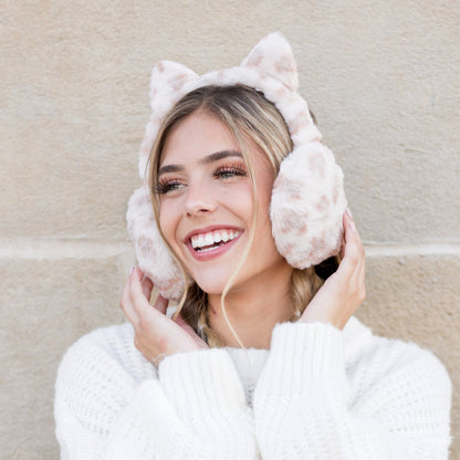 80% Polyester 20% Acrylic Leopard Print Fold-Up Ear Muffs | Fits Child 4+ to Adult