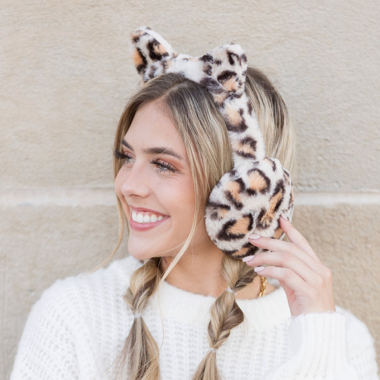 80% Polyester 20% Acrylic Leopard Print Fold-Up Ear Muffs | Fits Child 4+ to Adult