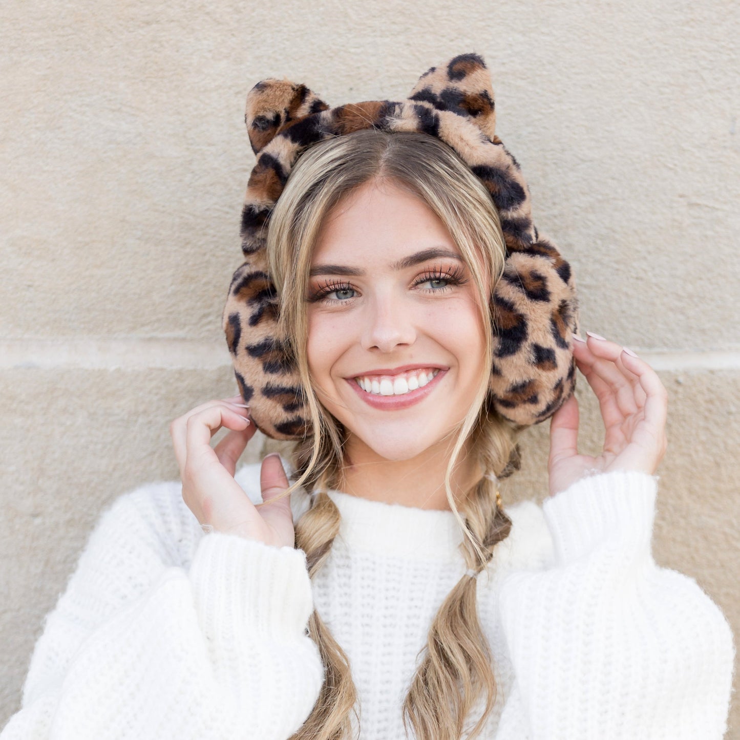 80% Polyester 20% Acrylic Leopard Print Fold-Up Ear Muffs | Fits Child 4+ to Adult