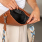 Aili's Corner Kassidy Woven Vegan PU Leather Crossbody Bag with Adjustable Guitar Strap | Black, Cognac, Gray