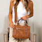 Aili's Corner Jordan Mixed Media Vegan Leather & Canvas Tote Bag with Crossbody Strap & Multiple Pockets | Black, Black Check, Cognac, Cognac Check