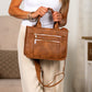 Aili's Corner Jordan Mixed Media Vegan Leather & Canvas Tote Bag with Crossbody Strap & Multiple Pockets | Black, Black Check, Cognac, Cognac Check