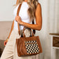 Aili's Corner Jordan Mixed Media Vegan Leather & Canvas Tote Bag with Crossbody Strap & Multiple Pockets | Black, Black Check, Cognac, Cognac Check