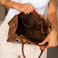 Aili's Corner Jordan Mixed Media Vegan Leather & Canvas Tote Bag with Crossbody Strap & Multiple Pockets | Black, Black Check, Cognac, Cognac Check