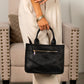 Aili's Corner Jordan Mixed Media Vegan Leather & Canvas Tote Bag with Crossbody Strap & Multiple Pockets | Black, Black Check, Cognac, Cognac Check
