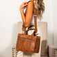 Aili's Corner Jordan Mixed Media Vegan Leather & Canvas Tote Bag with Crossbody Strap & Multiple Pockets | Black, Black Check, Cognac, Cognac Check