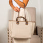 Aili's Corner Edith Tweed Canvas Tote Bag with Vegan Leather Handles & Removable Chain Shoulder Strap | Bisque, Black, Gray