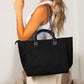 Aili's Corner Edith Tweed Canvas Tote Bag with Vegan Leather Handles & Removable Chain Shoulder Strap | Bisque, Black, Gray