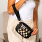 Aili's Corner Blake Mixed Media Vegan Leather & Canvas Check Wallet Pouch with Wristlet & Card Slots | Black Check, Cognac Check
