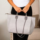 Aili's Corner Edith Tweed Canvas Tote Bag with Vegan Leather Handles & Removable Chain Shoulder Strap | Bisque, Black, Gray