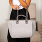 Aili's Corner Edith Tweed Canvas Tote Bag with Vegan Leather Handles & Removable Chain Shoulder Strap | Bisque, Black, Gray